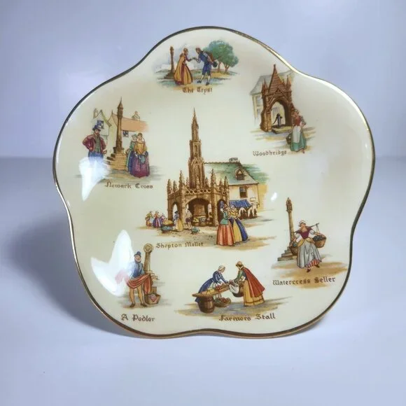 Royal Winton Pedestal Dish Grimwades England Old English Markets Bone China - Picture 3 of 9